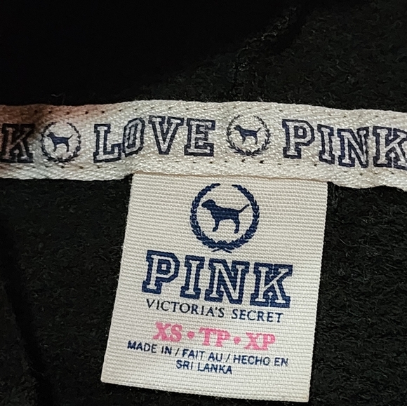 PINK Victoria’s Secret Black Zip Hoodie Sweatshirt XS Logo Pullover Comfy - Picture 8 of 8